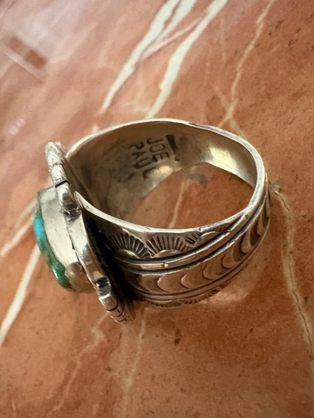 Large Sterling & Turquoise Ring By Navajo Artist Joe Paul Native American
